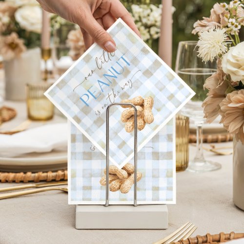 Our Little Peanut Boy Blue Gingham Baby Shower Napkins