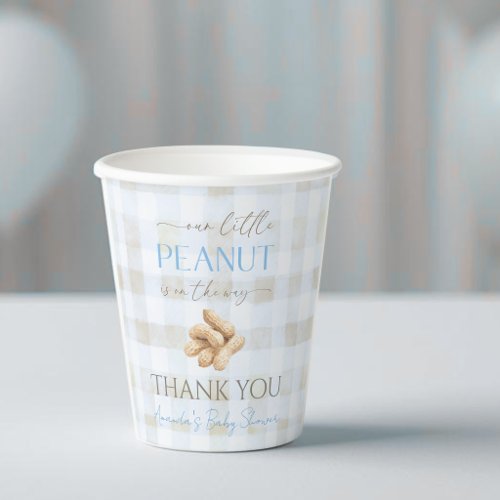 Our Little Peanut Boy Blue Gingham Baby Shower Paper Cups