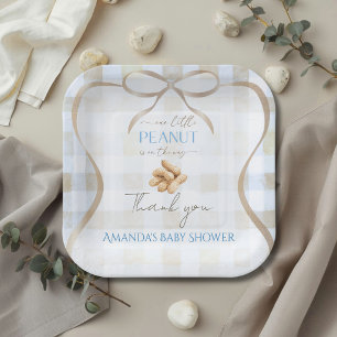 Our Little Peanut Boy Blue Gingham Baby Shower Paper Plates