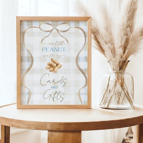 Our Little Peanut Boy Blue Gingham Baby Shower Poster
