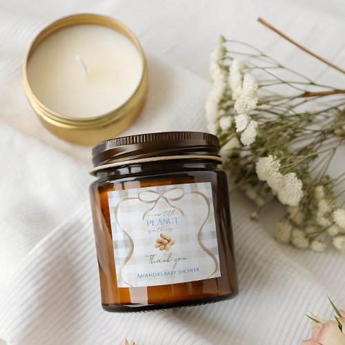 Our Little Peanut Boy Blue Gingham Baby Shower Square Sticker