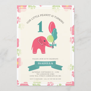 Our Little Peanut Elephant Girl 1st Birthday Invitation