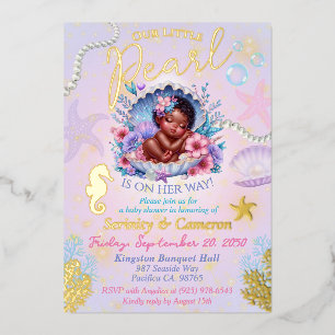 Our little Pearl Baby Girl Seashell Baby Shower Foil Invitation