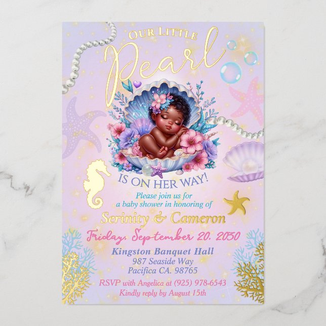 Our little Pearl Baby Girl Seashell Baby Shower Foil Invitation (Front)