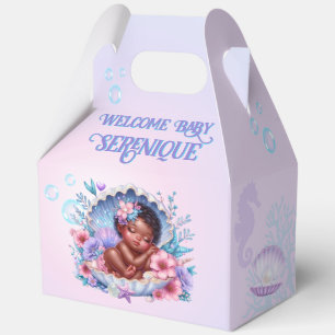 Our Little Pearl Black Baby Girl Pastel Seashell Favor Boxes