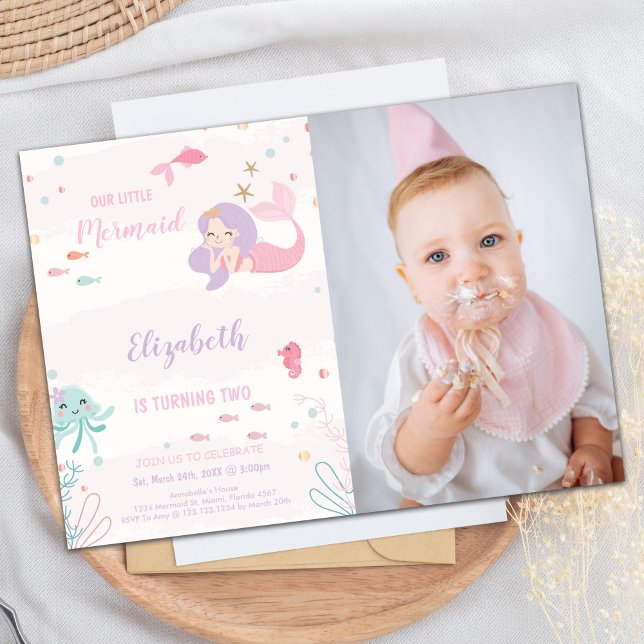 Our Little Pink mermaid Invitations with photo (Our Little Pink mermaid Invitations with photo)