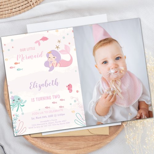 Our Little Pink mermaid Invitations with photo
