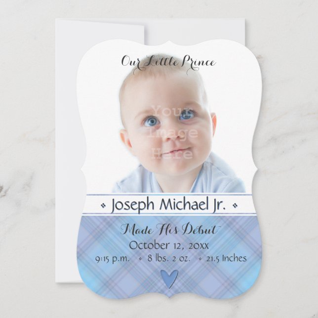 Our Little Prince Baby Boy Birth Announcement (Front)
