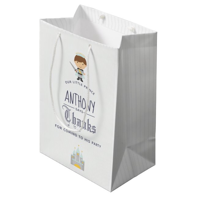 Our Little Prince Birthday Party Guest Favor Medium Gift Bag (Front Angled)