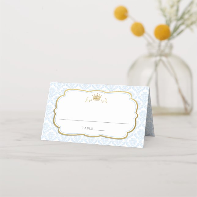 Our Little Prince Damask 1st Birthday Baby Shower  Place Card (Front)
