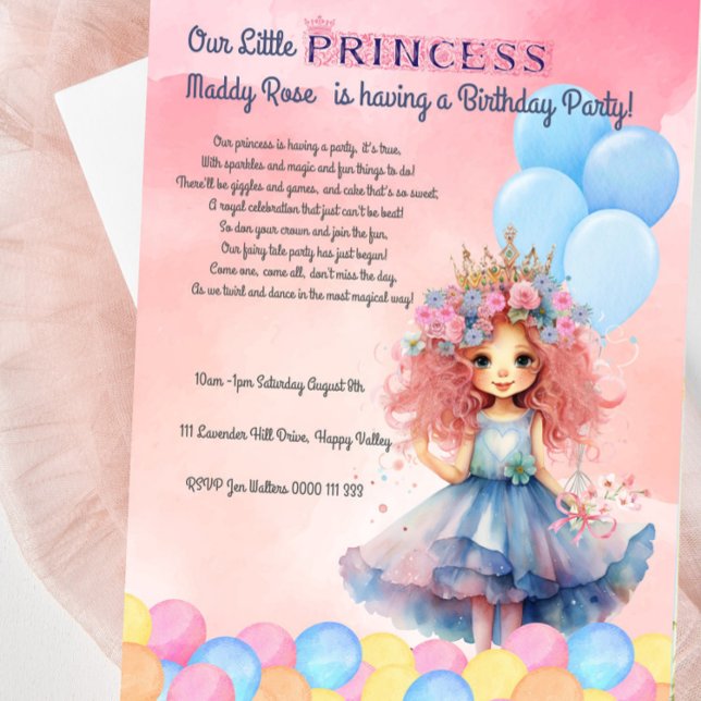 Our Little Princess Birthday Party Invitation (Princess Birthday Invitation, Our Little Princess Is Having A Birthday Party Invitation)