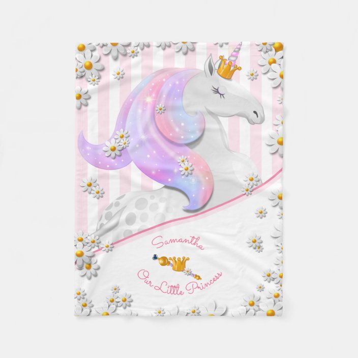 Our Little Princess Child S Pink Striped Unicorn Fleece Blanket