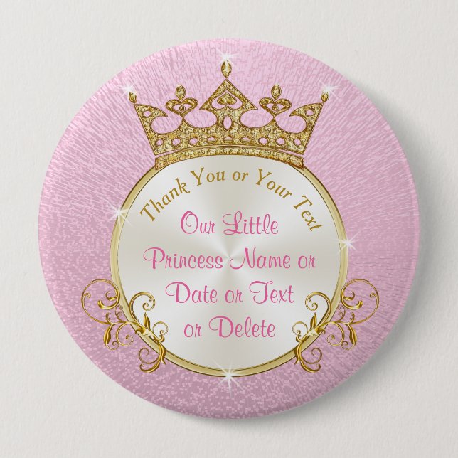 Our Little Princess Party Favors, Personalized Button (Front)
