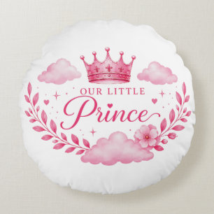 Our Little Princess Pink Crown Baby Girl Round Pillow