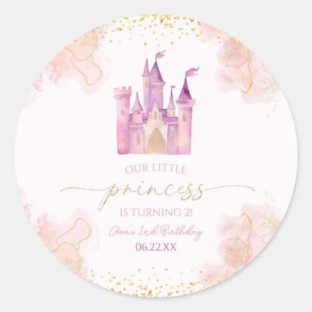 Our Little Princess Royal Castle Birthday Party Classic Round Sticker (Front)
