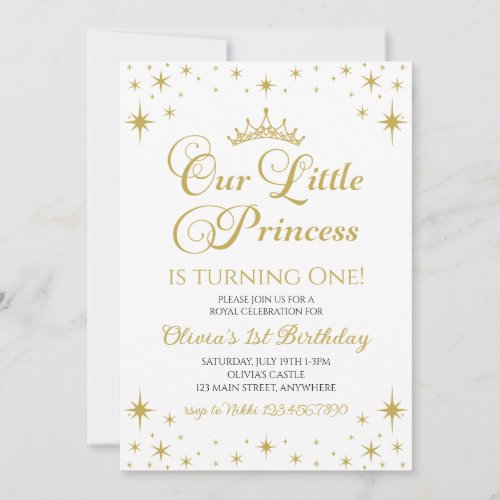 Our Little Princess Royal Gold and Blue Birthday Invitation