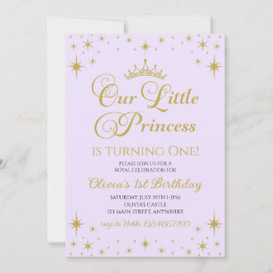 Our Little Princess Royal Gold and lilac Birthday Invitation