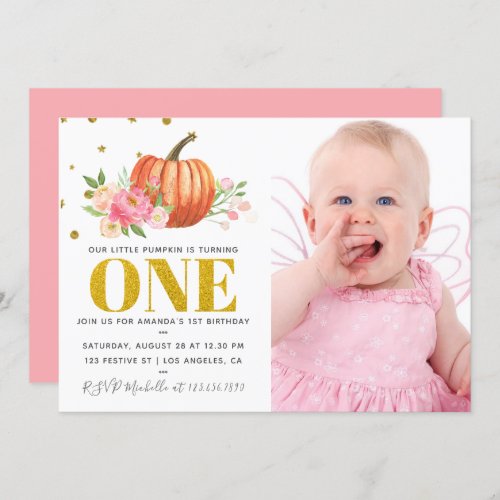 Our Little Pumpkin 1st Birthday Baby Girl Party Invitation