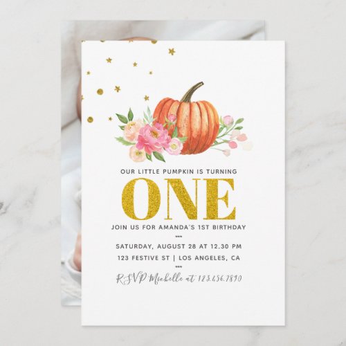 Our Little Pumpkin 1st Birthday Baby Girl Party Invitation