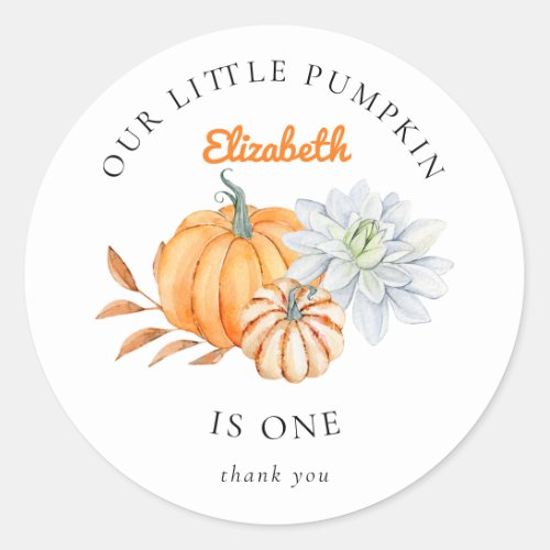 Our Little Pumpkin 1st Birthday Elegant Fall Cute Classic Round Sticker
