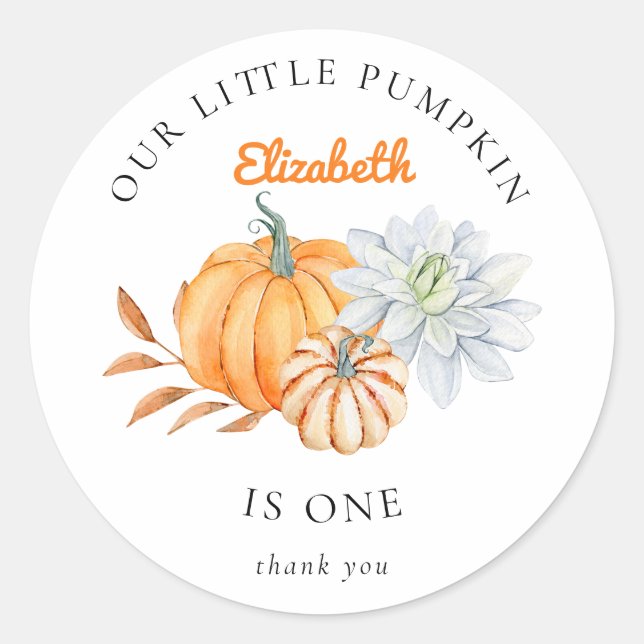 Our Little Pumpkin 1st Birthday Elegant Fall Cute Classic Round Sticker (Front)