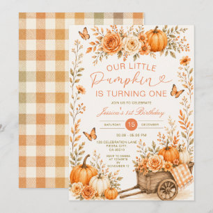 Our Little Pumpkin 1st Birthday Fall Autumn Floral Invitation
