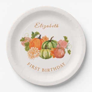 Our Little Pumpkin 1st Birthday Fall Photo Paper Plates