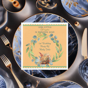 Our Little Pumpkin 1st Birthday Fall Wreath Orange Napkins