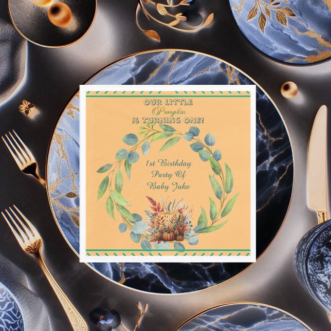 Our Little Pumpkin 1st Birthday Fall Wreath Orange Napkins (Our Little Pumpkin 1st Birthday Fall Wreath Orange Napkins)