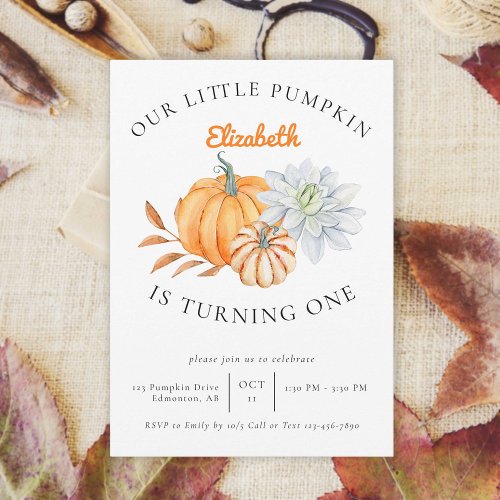 Our Little Pumpkin 1st Birthday Floral Fall Autumn Invitation