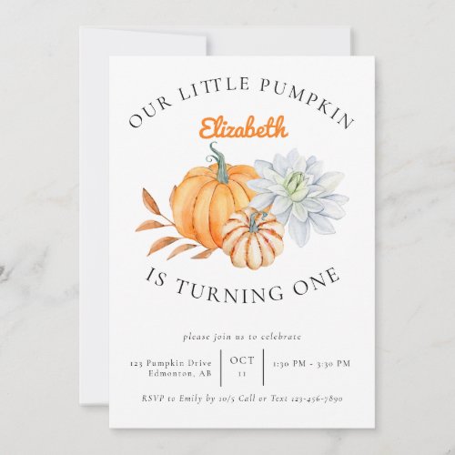 Our Little Pumpkin 1st Birthday Floral Fall Autumn Invitation