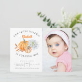 Our Little Pumpkin 1st Birthday Floral Fall Photo Invitation (Standing Front)