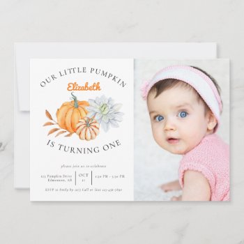Our Little Pumpkin 1st Birthday Floral Fall Photo Invitation by KristineLeeDesigns at Zazzle