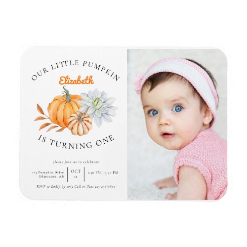 Our Little Pumpkin 1st Birthday Floral Fall Photo Magnet