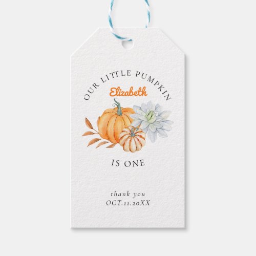 Our Little Pumpkin 1st Birthday Floral Watercolor  Gift Tags