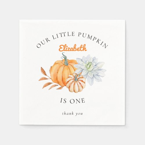 Our Little Pumpkin 1st Birthday Floral Watercolor Napkins
