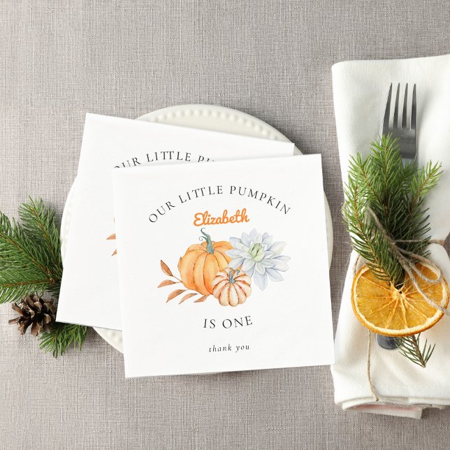 Our Little Pumpkin 1st Birthday Floral Watercolor Napkins (Creator Uploaded)