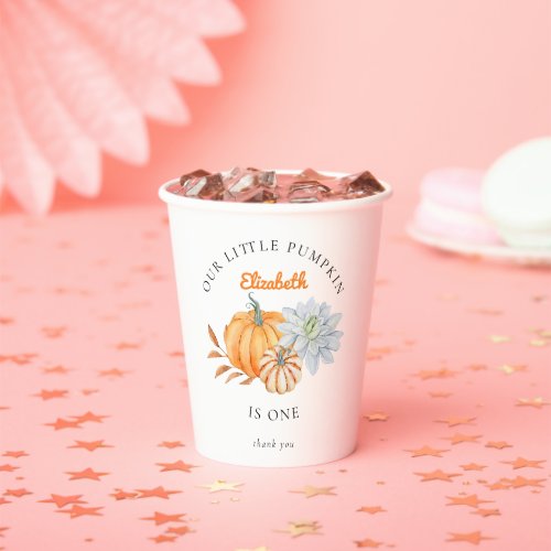 Our Little Pumpkin 1st Birthday Floral Watercolor Paper Cups