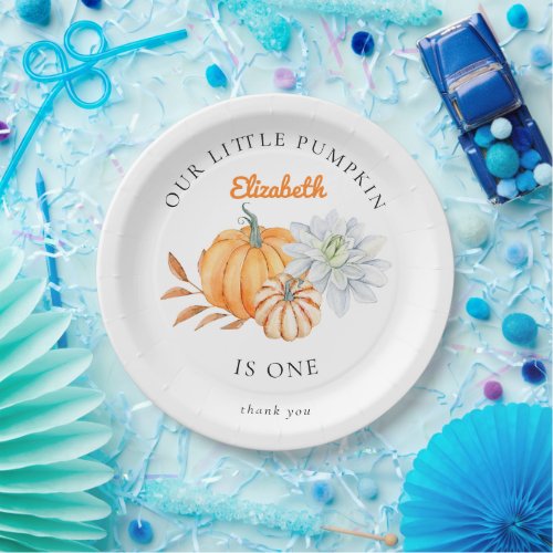 Our Little Pumpkin 1st Birthday Floral Watercolor Paper Plates