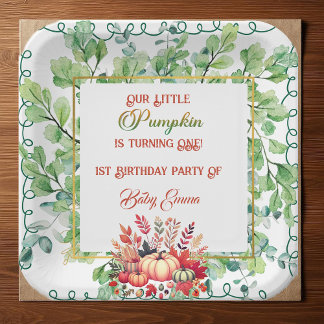 Our Little Pumpkin 1st Birthday Green Fall Wreath  Paper Plates
