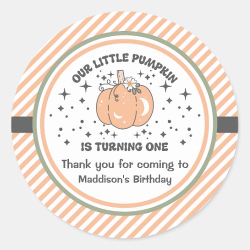 Our Little Pumpkin 1st Birthday Groovy Pumpkin Classic Round Sticker