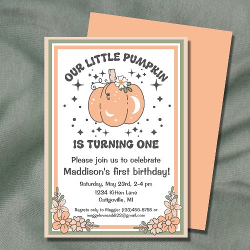 Our Little Pumpkin 1st Birthday Groovy Pumpkin Invitation