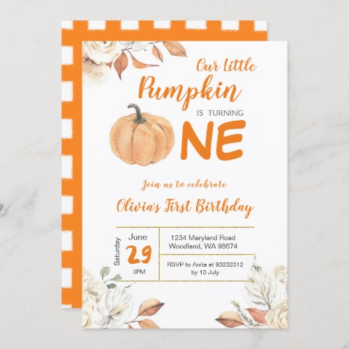 Our little Pumpkin 1st Birthday invitation