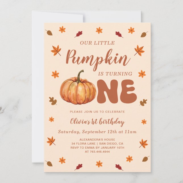 Our Little Pumpkin 1st Birthday Invitation (Front)
