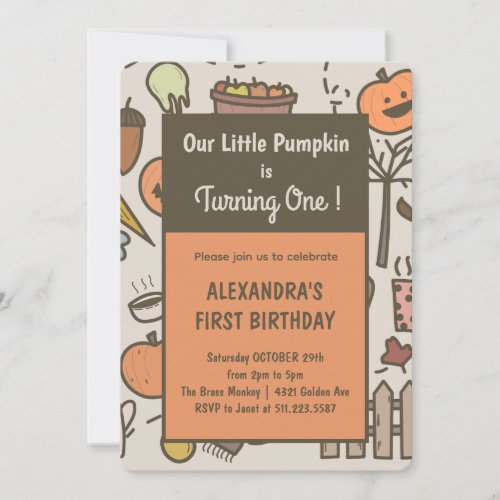 Our Little Pumpkin 1st Birthday Invitations Fall