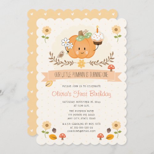 Our Little Pumpkin 1st Birthday Invitations Girl