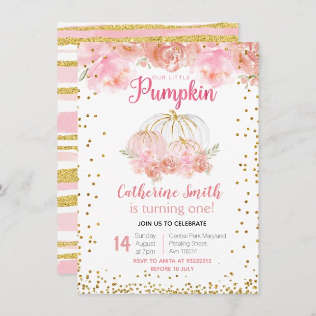 Our Little Pumpkin 1st birthday Invite (Front/Back)