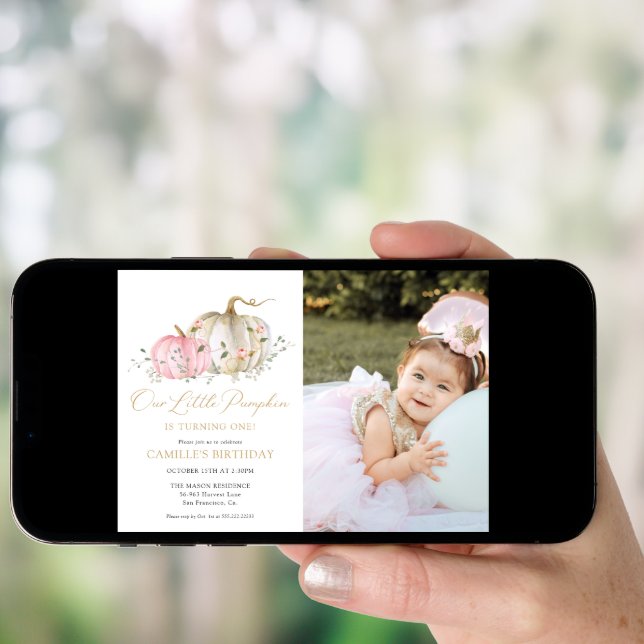 Our Little Pumpkin 1st Birthday Photo Invitation (Front Digital)