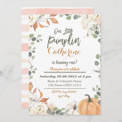 Our Little Pumpkin 1st First Birthday Girl Boy Invitation