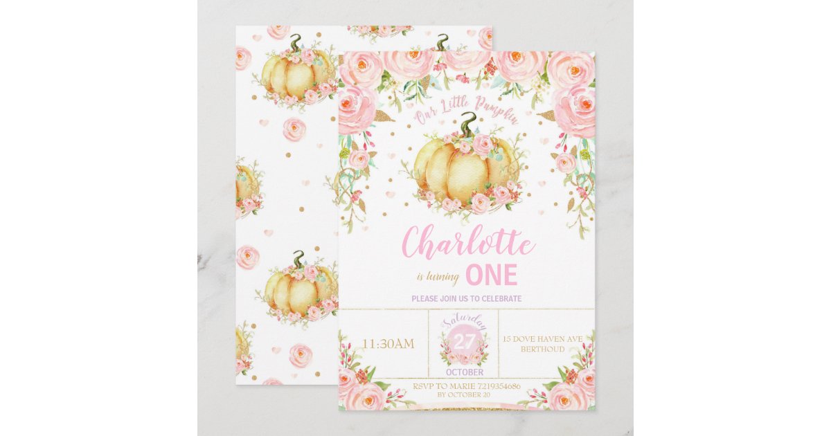 Our Little Pumpkin 1st First Birthday Girl Floral Invitation | Zazzle